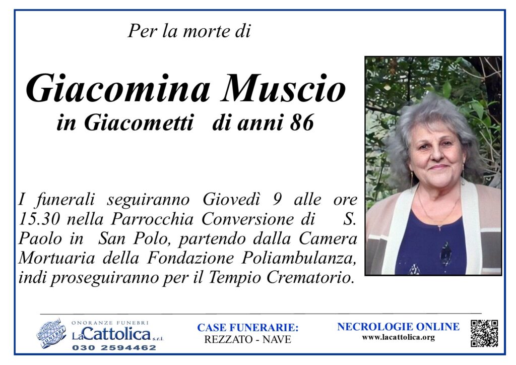 Giacomina Muscio In Giacometti La Cattolica Onoranze Funebri